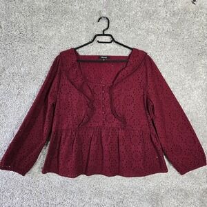 Madewell Women Eyelet Top Size XL Long Sleeve Boho‎ Cottage Peasant Romantic